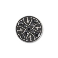 S.STEEL ROUND GOTHIC CROSS PLATE Polished s.steel round plate 16,20 mm diameter, 3,50 mm thickness. On the front side gothic cro