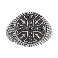 S.STEEL ROUND GOTHIC CROSS PLATE Polished s.steel round plate 16,20 mm diameter, 3,50 mm thickness. On the front side gothic cro