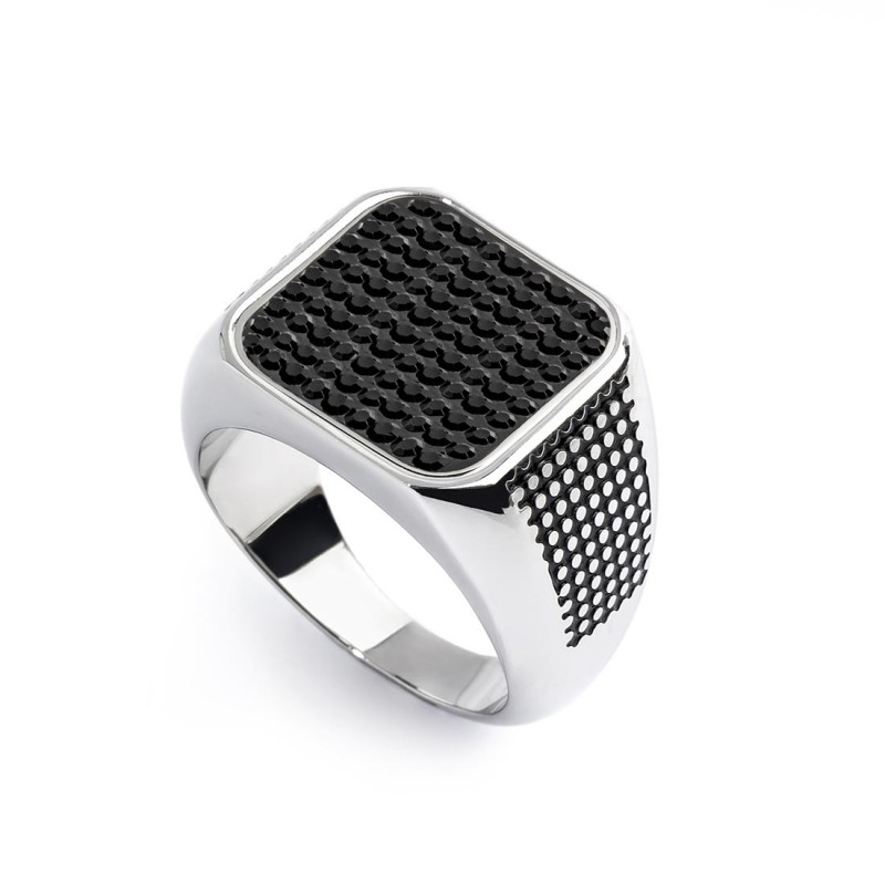 Anello changy quadrato con piastrina cristalli neri