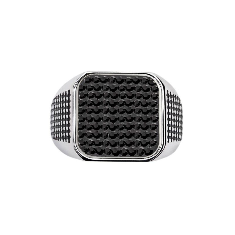 Anello changy quadrato con piastrina cristalli neri