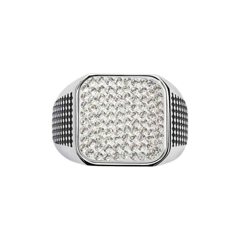 Anello changy quadrato con piastrina cristalli neri