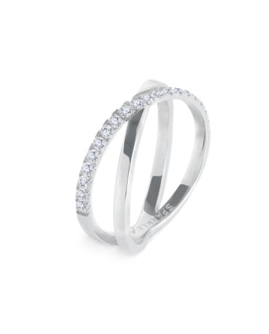 Anello incrociato con zirconi bianchi