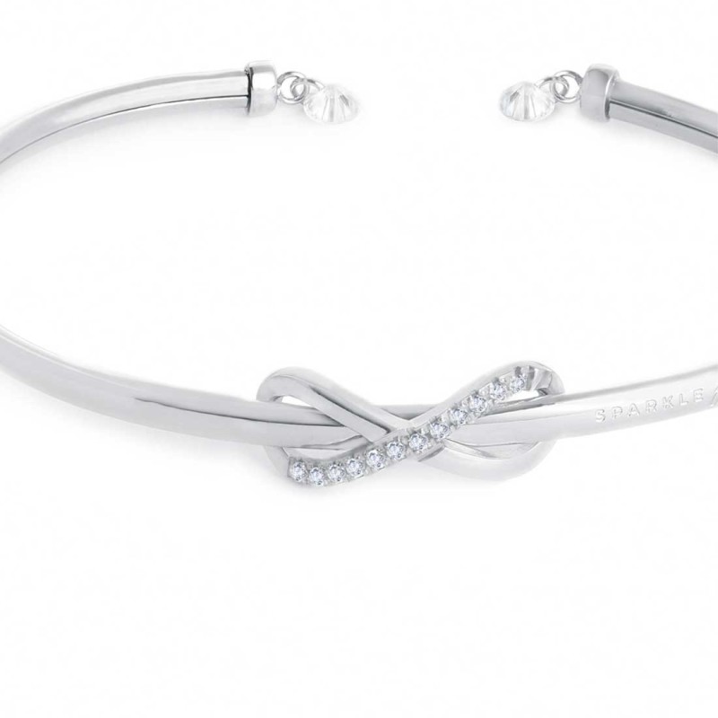 S.STEEL BR BANGLE WITH INFINITY AND CZ STONE Tenfort s.steel bracelet size 61 mm (major axis)* 50 mm (minor axis), 2 mm thicknes