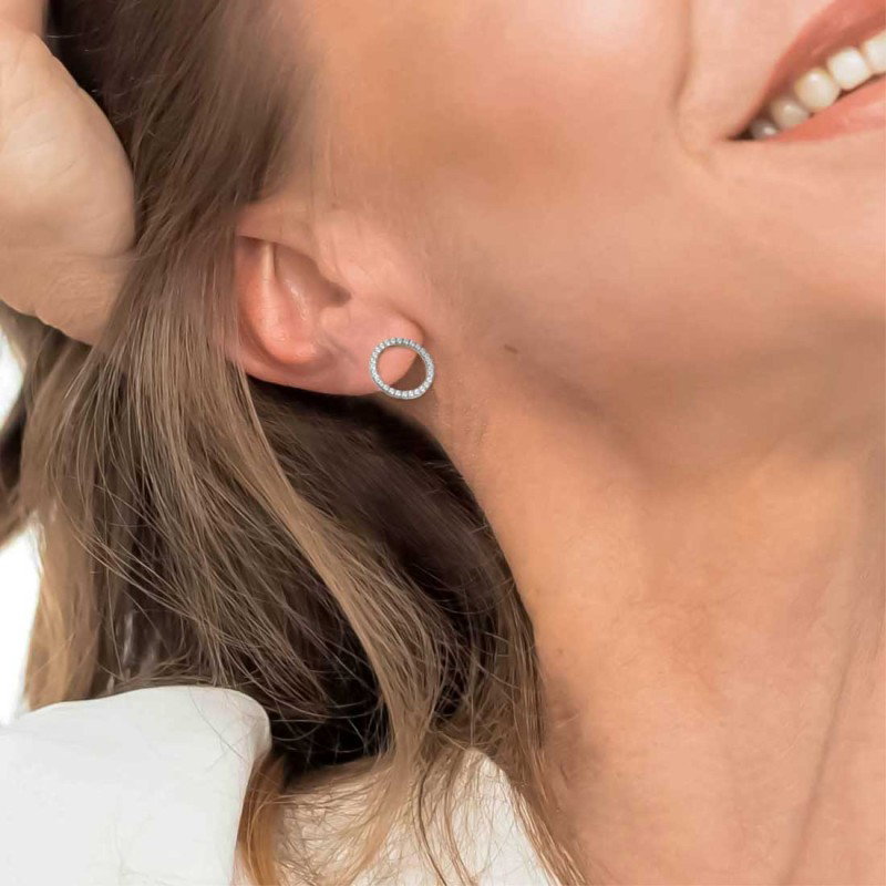 S.S. SINGLE EARRING ROUND ELEMENT 14,30MM S.steel single earring by CNC with round element 14,30 mm diameter with round white cz