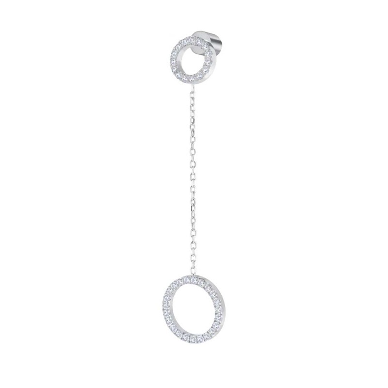 S.S EARRING WITH TWO ROUND ELEMENTS S.steel single earring on the top round element 8,50 mm diameter with round white cz stone 1