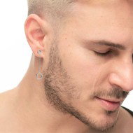 S.S EARRING WITH TWO ROUND ELEMENTS S.steel single earring on the top round element 8,50 mm diameter with round white cz stone 1