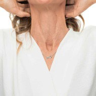 S.STEEL NECKLACE WITH INFINITY WITH CZ STONE S.steel necklace with cutting cross chain, 1 mm width, 0,26 mm thickness. On the ce