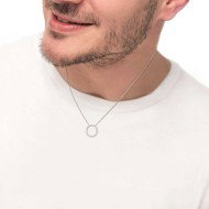 S.STEEL NECKLACE WITH ROUND ELEMENT D14,30MM S.steel necklace with cutting cross chain, 1 mm width, 0,26 mm thickness. On the ce