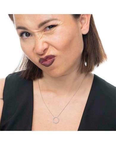 Collana cerchio 1,4cm con zirconi bianchi