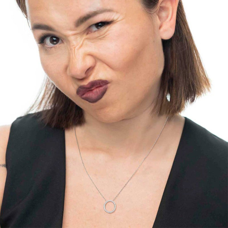 Collana cerchio 1,4cm con zirconi bianchi