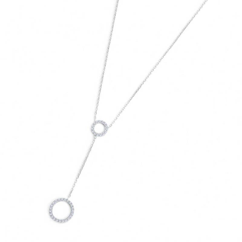 S.STEEL Y NECKLACE WITH TWO ROUND ELEMENTS S.steel Y necklace with cutting cross chain, 1 mm width, 0,26 mm thickness. On the ce