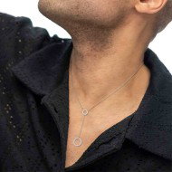 S.STEEL Y NECKLACE WITH TWO ROUND ELEMENTS S.steel Y necklace with cutting cross chain, 1 mm width, 0,26 mm thickness. On the ce