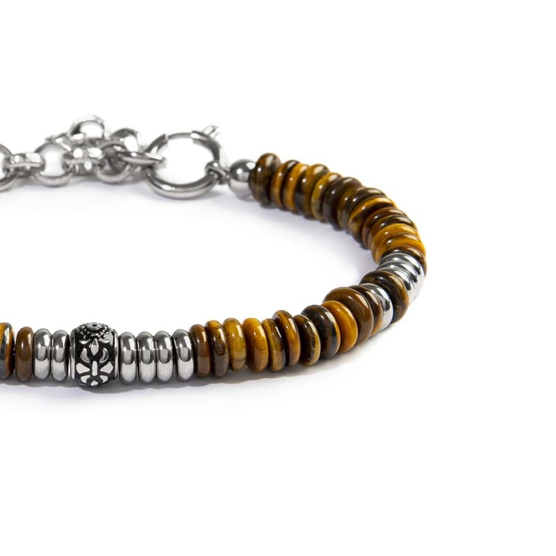 Bracciale catena dischetti in pietra e acciaio