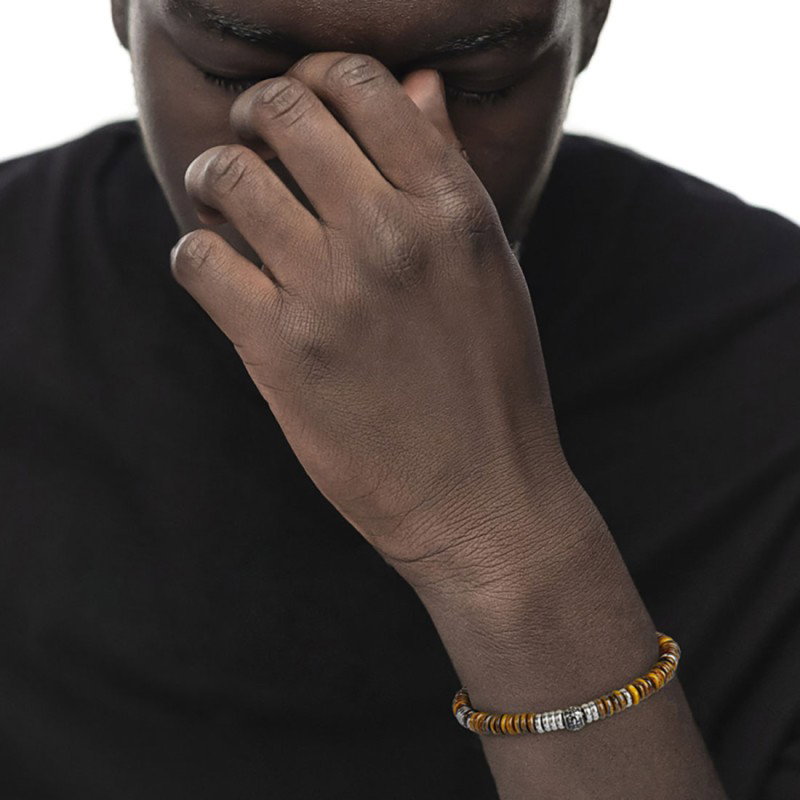 Bracciale catena dischetti in pietra e acciaio