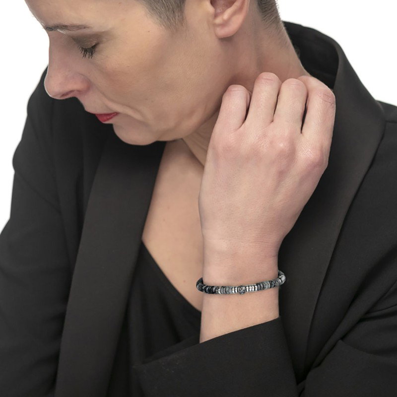 Bracciale catena dischetti in pietra e acciaio
