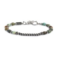 S.STEEL BR AFR. TURQUOISE AND TIGER EYE S.steel bracelet with african turquoise sphere 6,60 mm diameter, alternated with s.steel