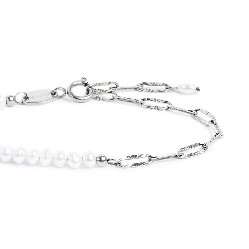 Bracciale con zircone nero centrale e bracciale con perle