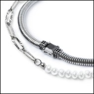 Bracciale con zircone nero centrale e bracciale con perle