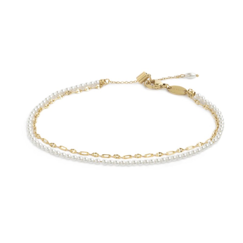 CAVIGLIERA CON PERLE E CATENA LIP-CABLE