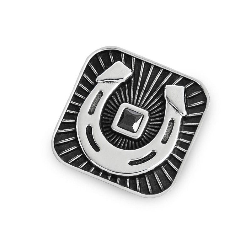 S.STEEL SQUARED PLATE HORSESHOE Polished s.steel squared by casting plate size 13,90*13,90 mm, 1 mm thickness. On front side hor