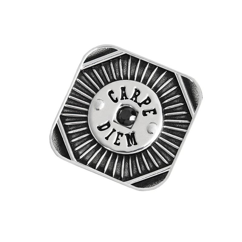 S.STEEL SQUARED PLATE CARPE DIEM Polished s.steel squared by casting plate size 13,90*13,90 mm, 1 mm thickness. On front side he