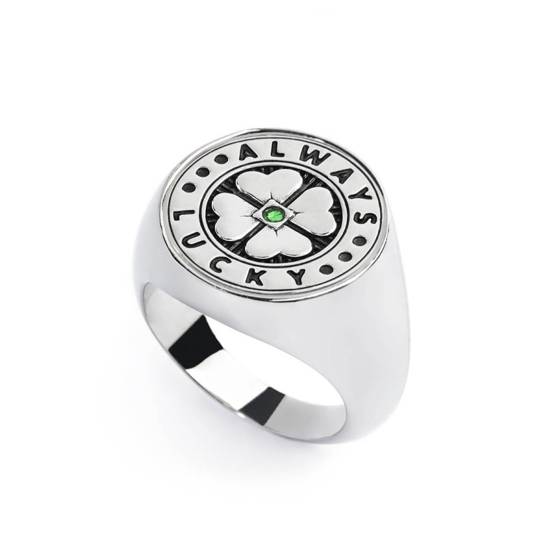 S.STEEL ROUND PLATE WITH FOUR-LEAF CLOVER Polished s.steel round plate by casting 16,10 mm diameter, 1 mm thickness. On the fron