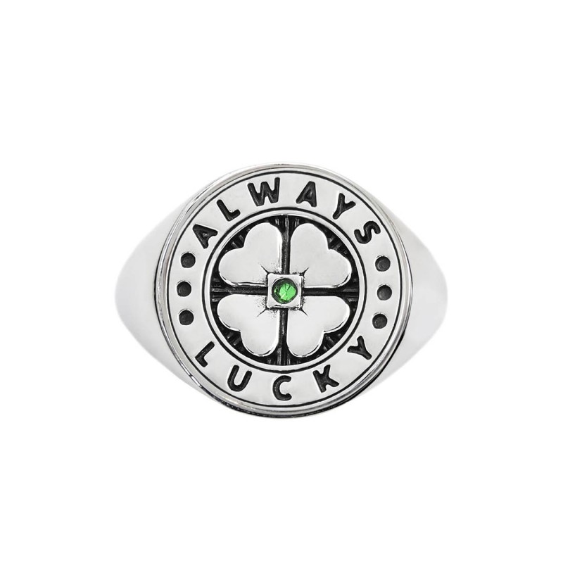 S.STEEL ROUND PLATE WITH FOUR-LEAF CLOVER Polished s.steel round plate by casting 16,10 mm diameter, 1 mm thickness. On the fron