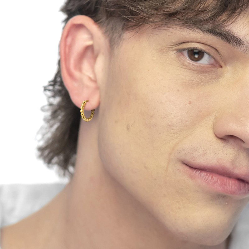 Orecchino a cerchio 1,5 cm trama con sfere