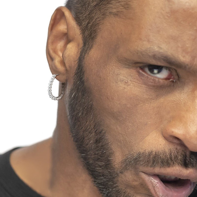 Orecchino a cerchio 1,9 cm trama con sfere