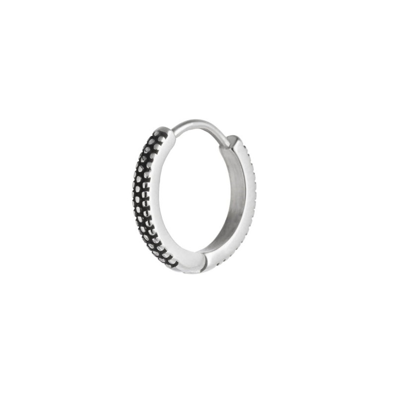 Orecchino a cerchio 1,5 cm trama puntinata in black oil opaco