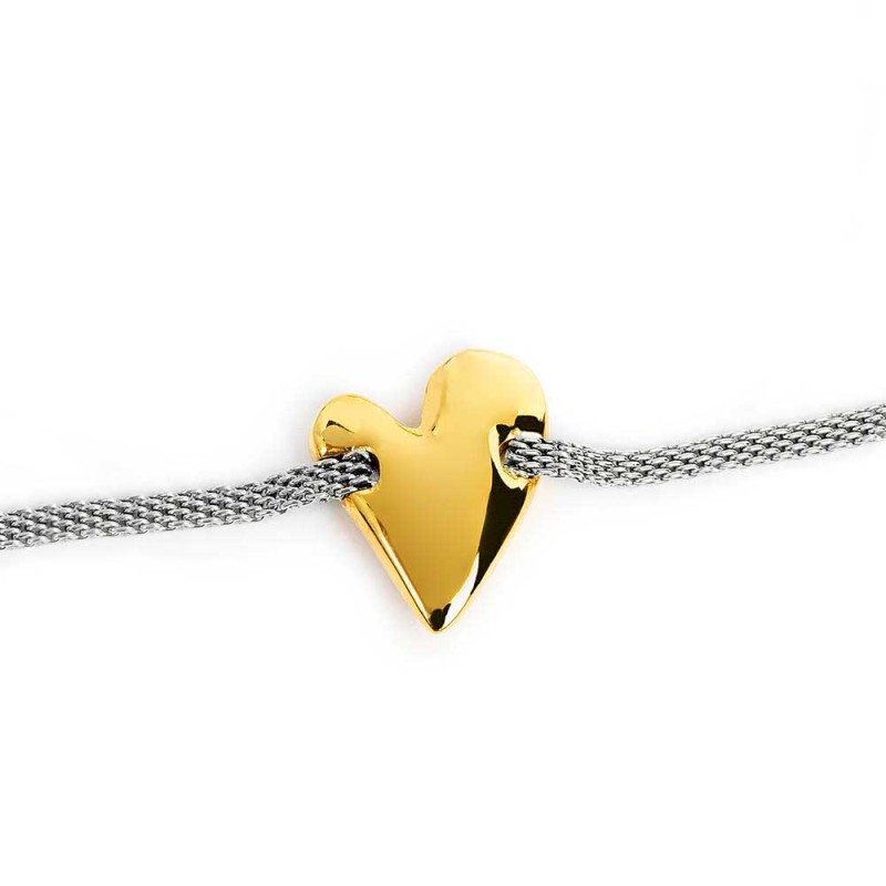 BR ORO/ACC CENTRALE CON CUORE E CATENA MESH