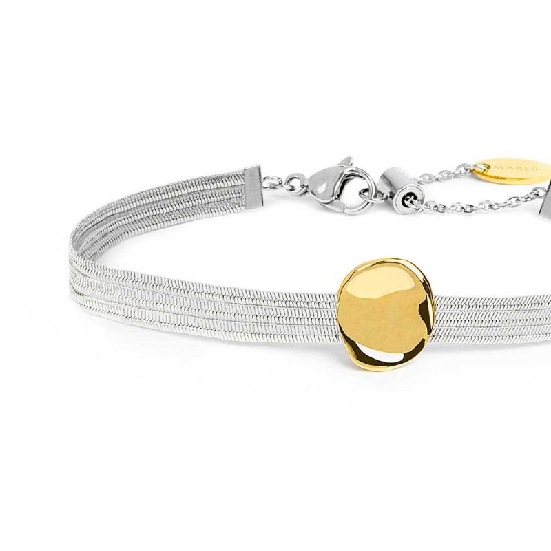 Bracciale catena snake piatta multifilo con bottone martellato
