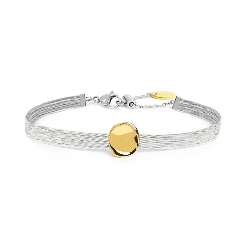 Bracciale catena snake piatta multifilo con bottone martellato