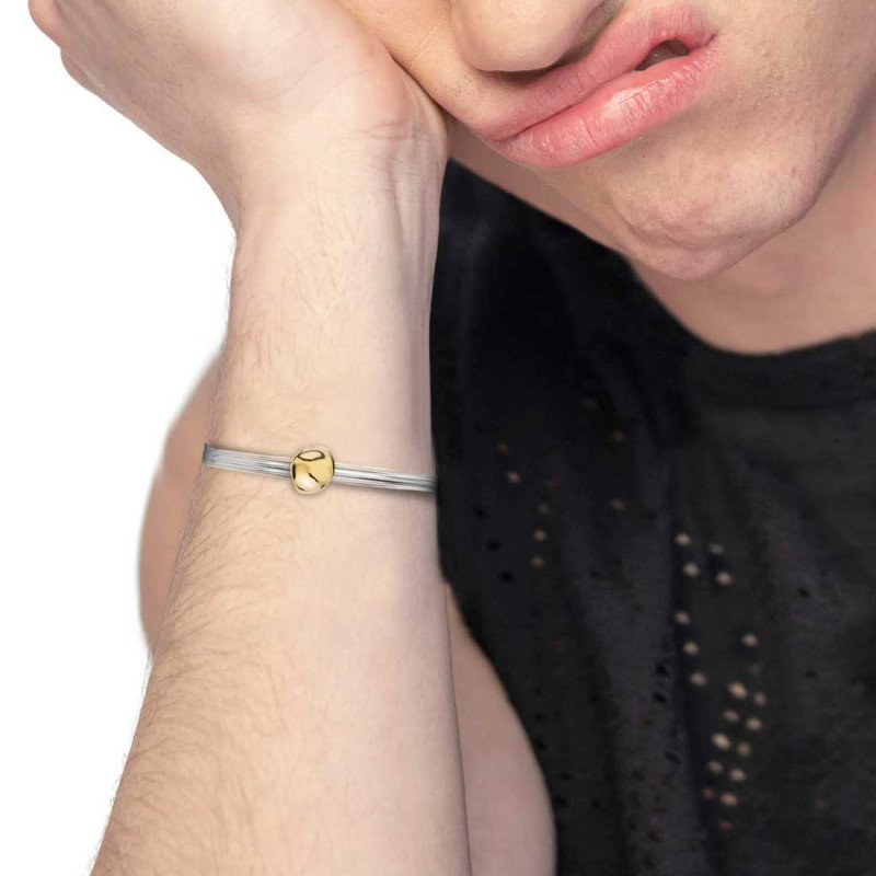 Bracciale catena snake piatta multifilo con bottone martellato