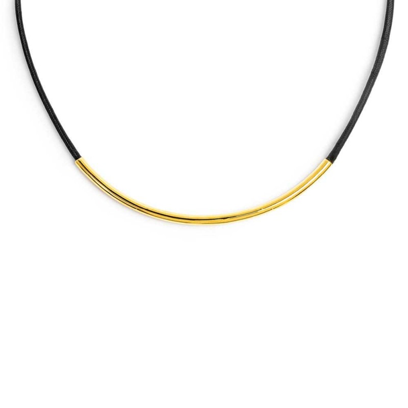 Collana cordino cerato nero con tubolare centrale
