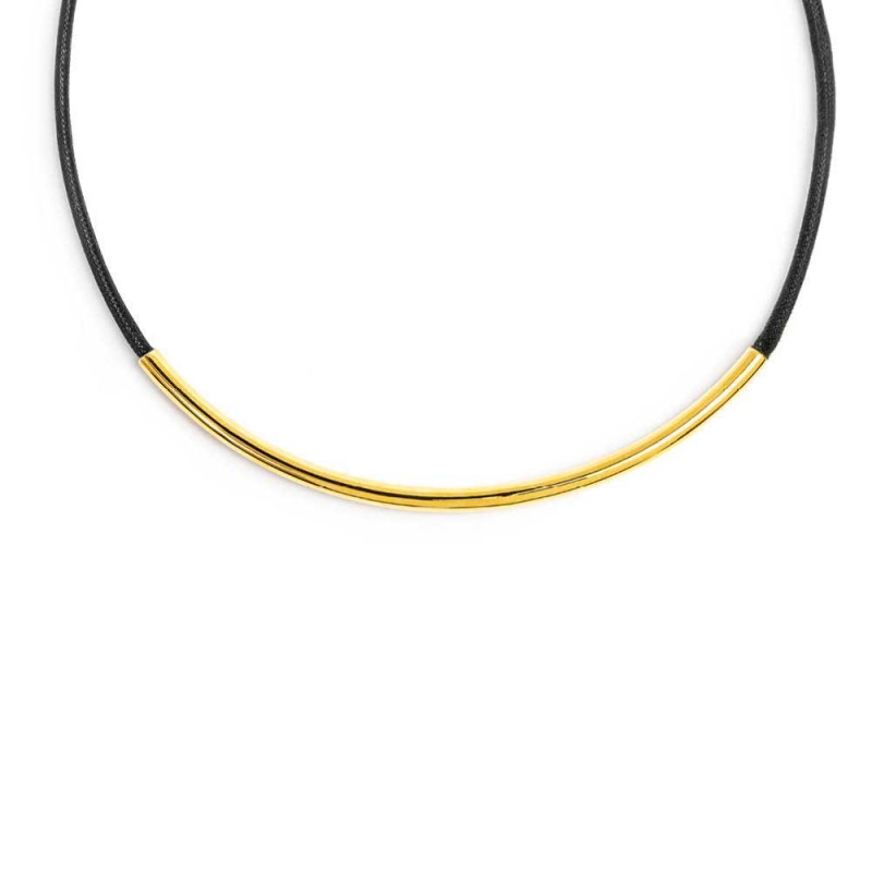 Collana cordino cerato nero con tubolare centrale