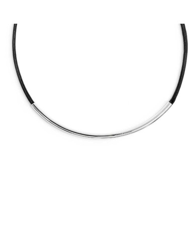 Collana cordino cerato nero con tubolare centrale