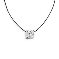 COLLANA CON CORDINO NERO CON PEND A QUAD. IRR. ACCIAIO