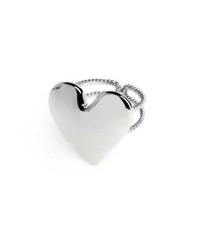 Anello doppia fascia con cuore irregolare martellato