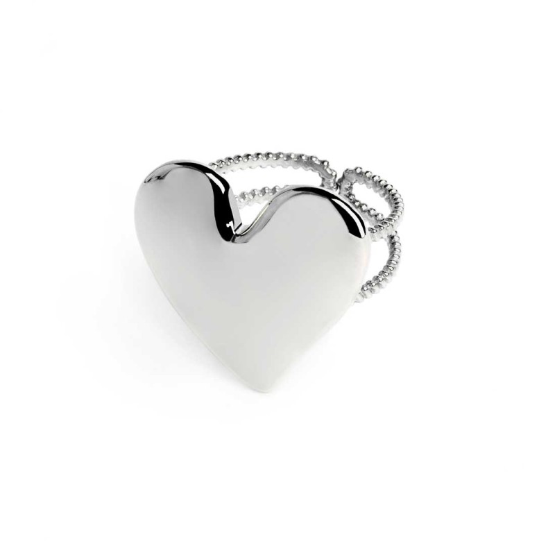 Anello doppia fascia con cuore irregolare martellato