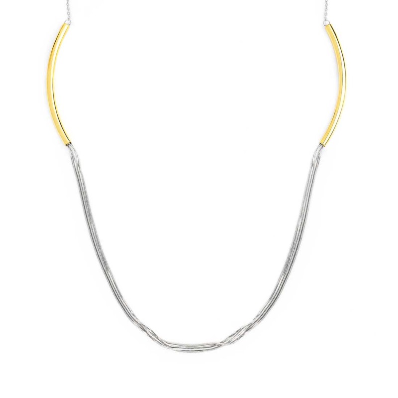 NECKLACE MULTI-WIRES 8 FACE CUTTING SNAKE CHAIN Polished s.steel and s.s.gold ip necklace in the center multi-wires 8 face cutti