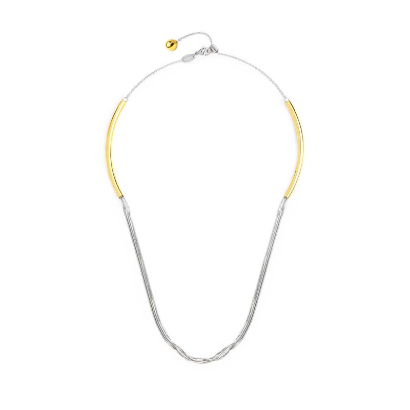 NECKLACE MULTI-WIRES 8 FACE CUTTING SNAKE CHAIN Polished s.steel and s.s.gold ip necklace in the center multi-wires 8 face cutti