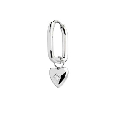 Orecchino ovale con cuore pendente con zircone