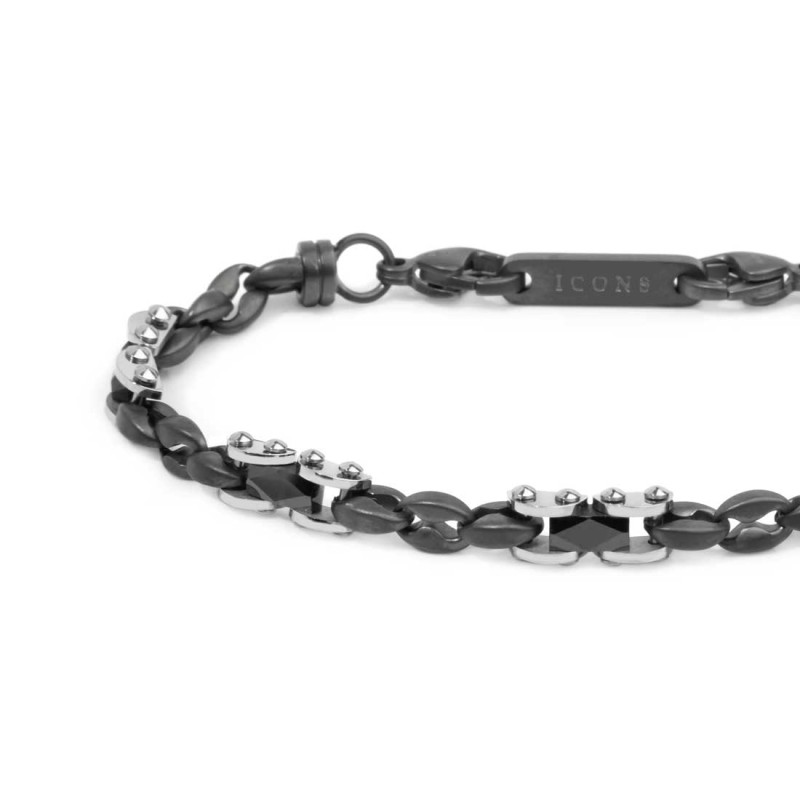 Bracciale catena marine con elementi acciaio e ceramica sfaccettata nera lucida