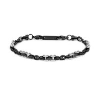 Bracciale catena marine con elementi acciaio e ceramica sfaccettata nera lucida