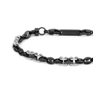 Bracciale catena marine con elementi acciaio e ceramica sfaccettata nera lucida