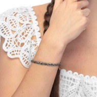 Bracciale catena marine con elementi in acciaio con ceramica sfaccettata nera lucida