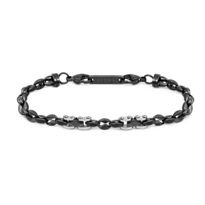Bracciale catena marine con elementi in acciaio con ceramica sfaccettata nera lucida