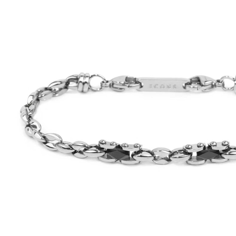 Bracciale catena marine con elementi in acciaio con ceramica sfaccettata nera lucida