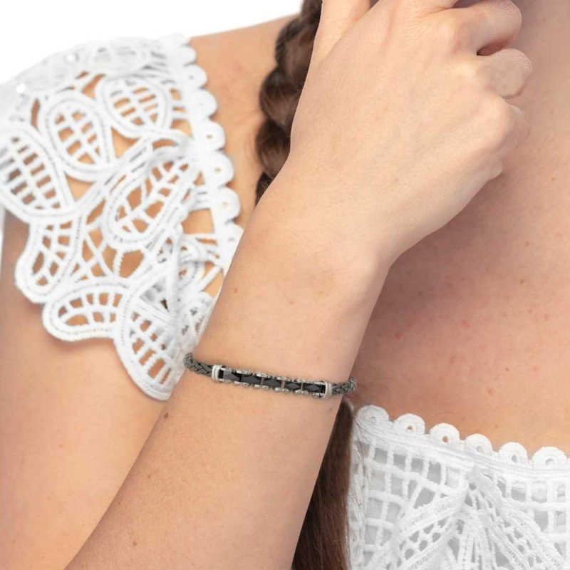 BRACCIALE ACC CON CAT.SONAGLIO E CENTRALE IN CERAMICA NERA